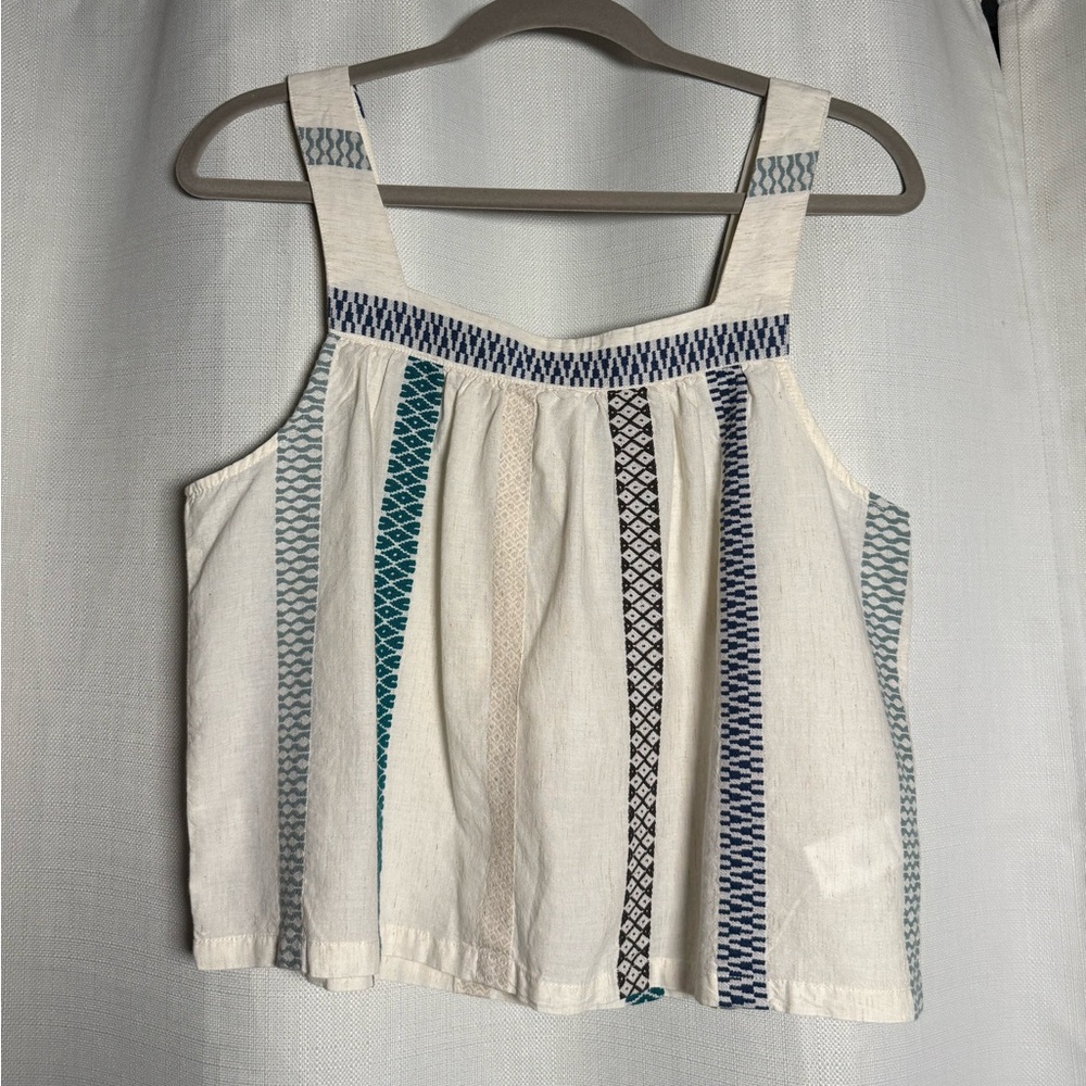 Splendid Collection Cream and Blue Elian Square Neck Tank Size Small - Picture 3 of 12